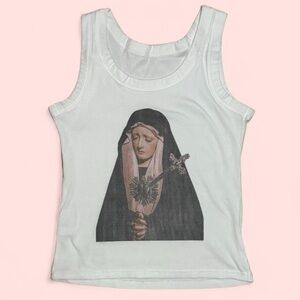 Y2K Ave Maria sacred heart white tank top size S